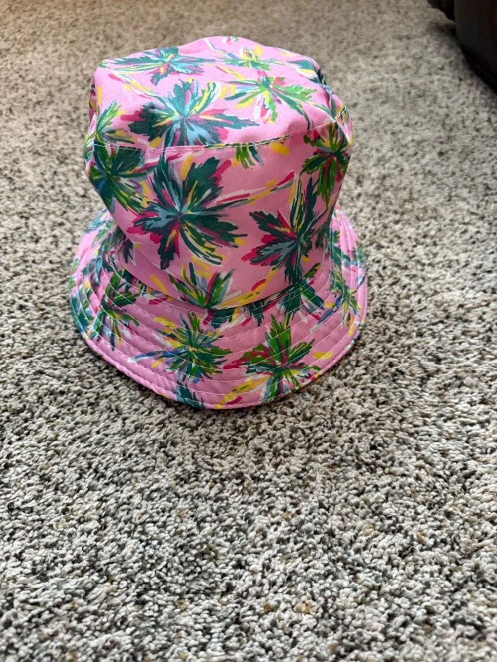 Pink Tropical Palm Print Bucket Hat - Women Accessories - Picture 2 of 3